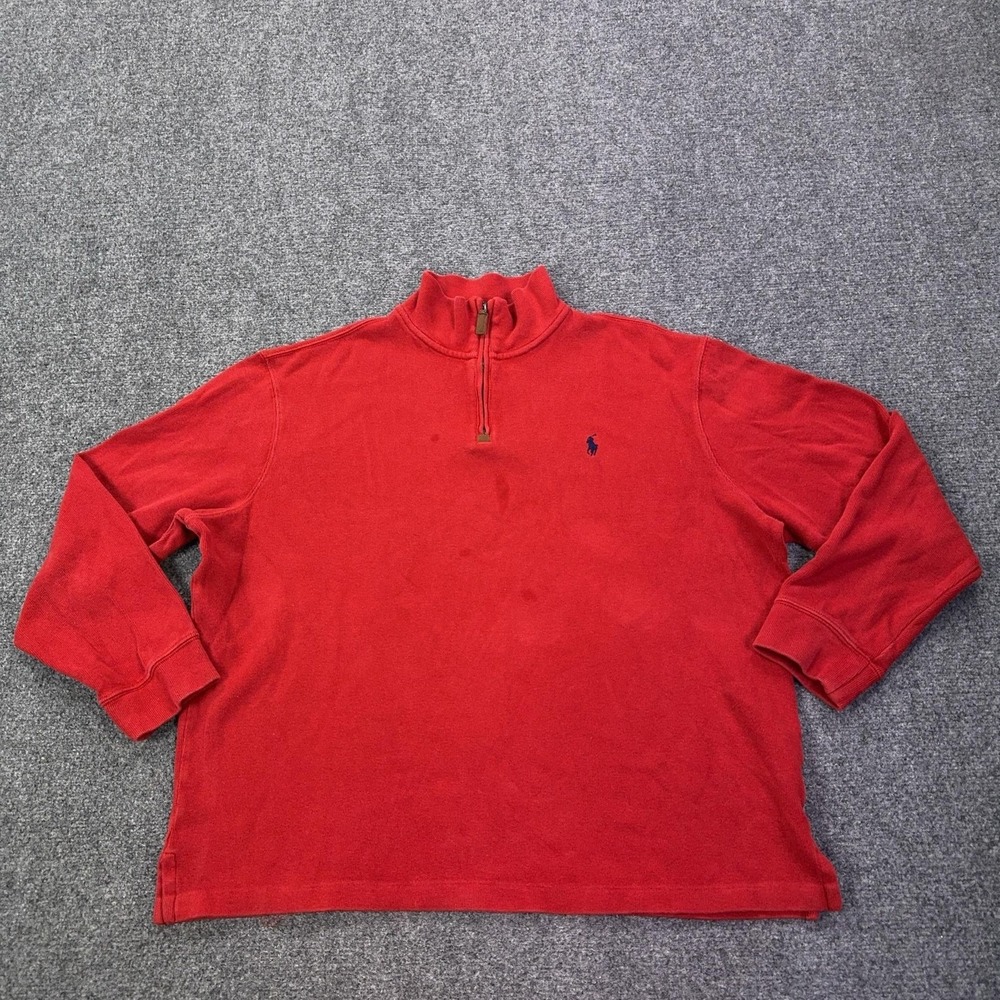 Polo Ralph Lauren Sweater Mens XL Red 1/4 Zip Mock Neck Cotton Knit Pullover